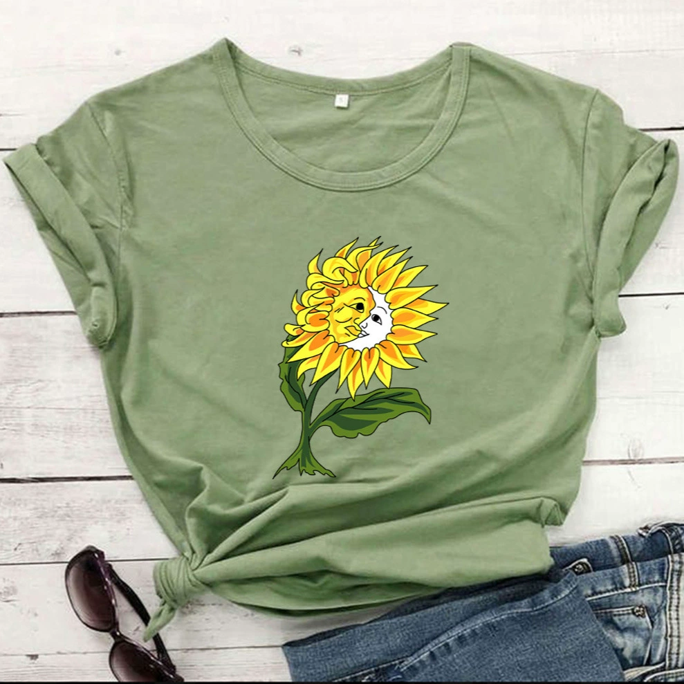 Футболка с принтом подсолнечника Унисекс Свободная футболка с короткими рукавами