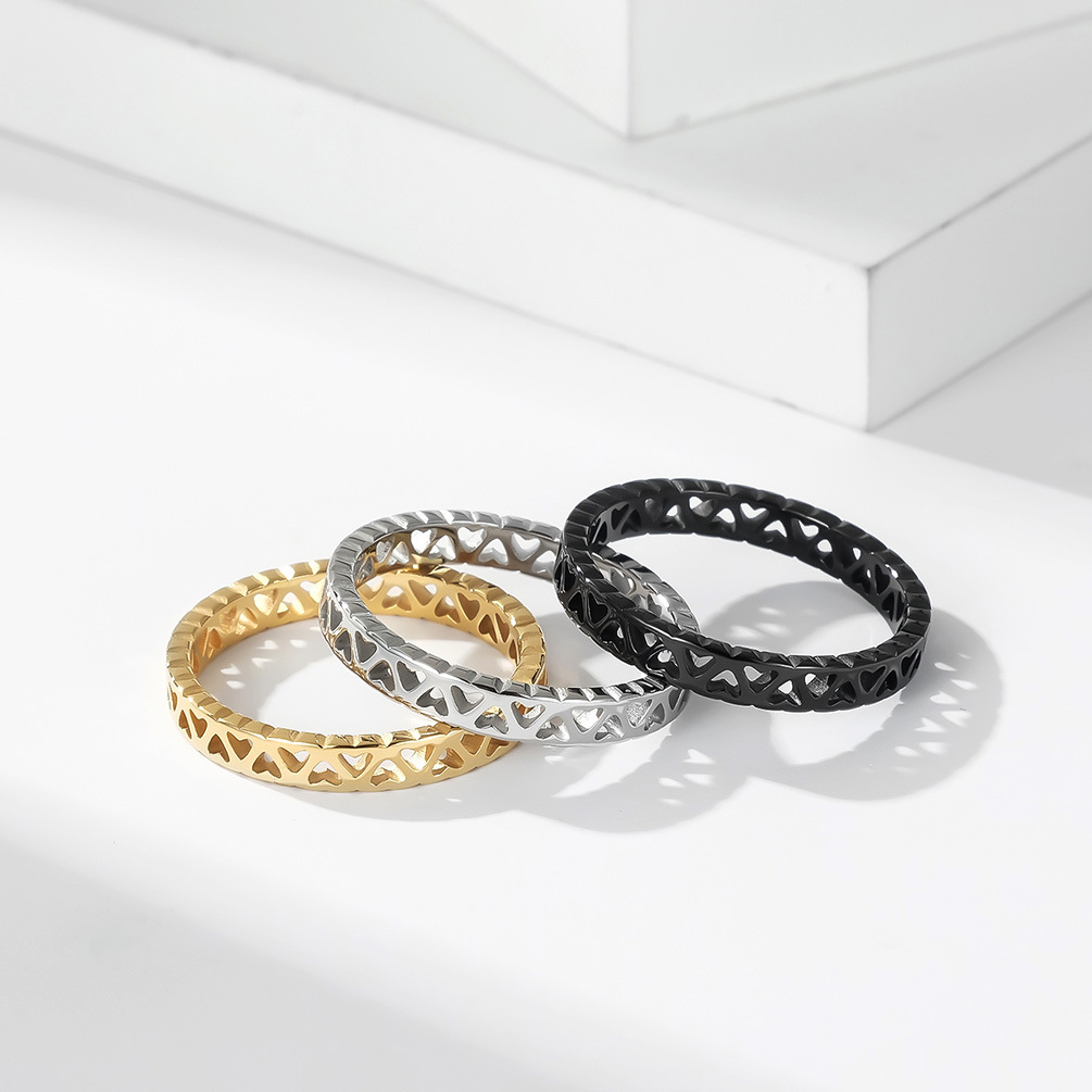 Simple Style Heart Shape Titanium Steel Polishing Hollow Out Rings 1 Piece