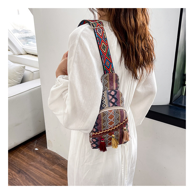 226g Weight Polyester Lining Material Zipper Closure Type Single Shoulder Strap Strap Type Fanny Pack Bags Type Casual, Travel Occasion Braid Material Geometric Pattern All Seasons Season Women's Gender Ethnic Style, Streetwear Style Square Shape Medium Size Women's Medium Braid Geometric Ethnic Style Streetwear Square Zipper Fanny Pack 5