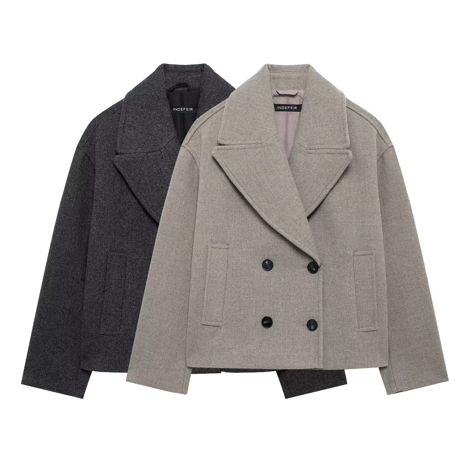 Damen 2024 Herbst/Winter Schurwolle-Mischung Zweireihiger Mantel mit Knopfleiste_voghion.com