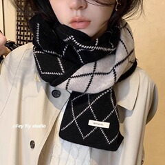 オーストラリアウール100% wool小香風両面マフラー菱格子マフラー冬保温韓版カップル