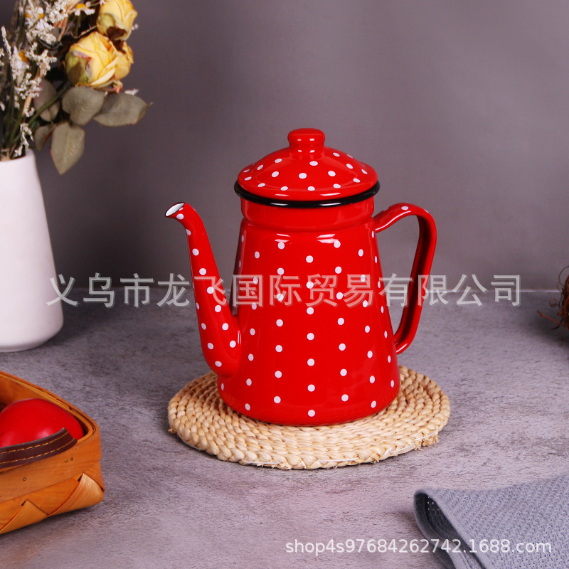 Enamel Teapot Set Coffee Pot Turkish Ethnic Style Middle Eastern Arabic Enamel European and American Style 1.5L Fine Spout