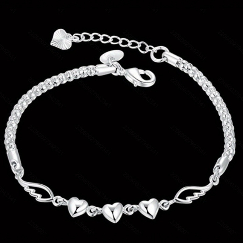 Pulseira minimalista de pena prateada para mulher joia coração_voghion.com