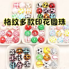 チェック柄の塗装されたさまざまな木製のかわいいプリントビーズ diy 手作りビーズジュエリーアクセサリー混合ルースビーズ素材