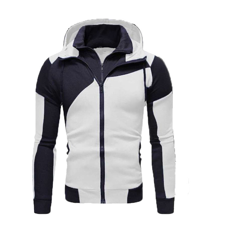 Men's Clothing Personalized Colorblock Double layer Zipper Hooded Cardigan Slim Sweater _voghion.com
