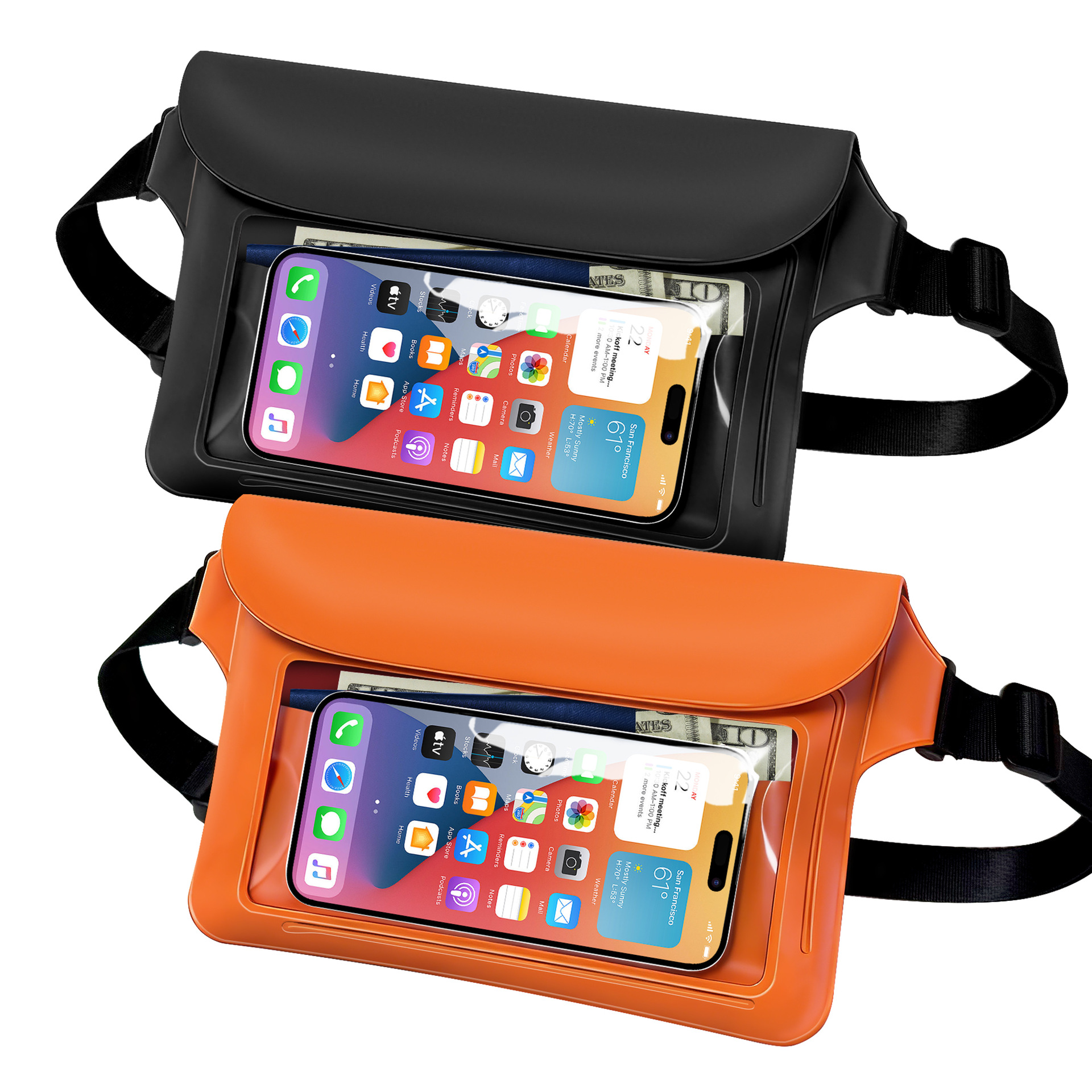 Cross-border best-selling PVC waterproof waist bag, outdoor rafting and swimming waterproof bag, touch-screen visible mobile phone waterproof pouch