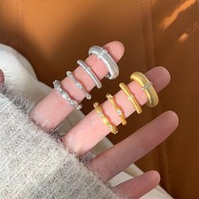 s925纯银微镶锆石戒指女清新甜美小众设计排钻拉丝指环食指戒配饰