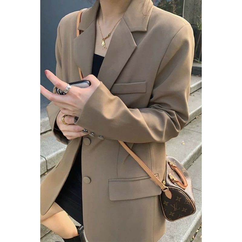 Женский блейзер весна-осень 2025, новый корейский стиль, свободный, стройнящий, студенческий, средней длины, повседневный, маленький костюм