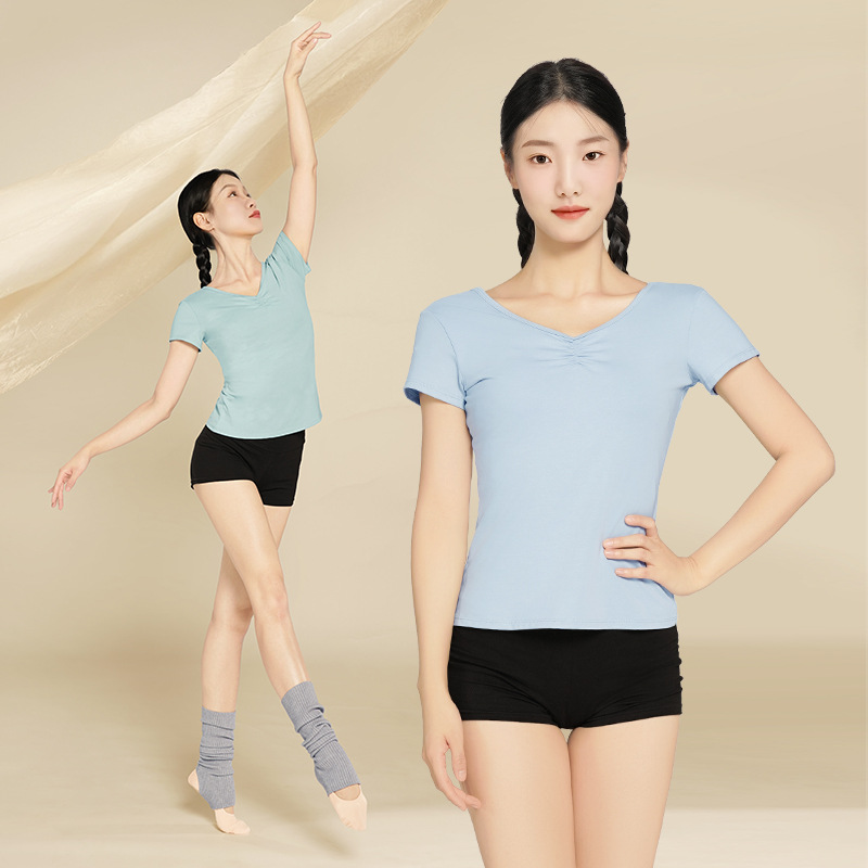 Ropa de baile, mujeres adultas, ballet delgado, ropa de entrenamiento corporal, tops, ropa de gimnasia de prueba de arte de manga corta para adultos