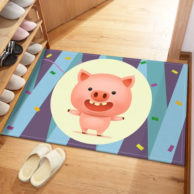 Avtomobil döşəmə paspasları — Entrance, Toilet, Bathroom, Household - crystal-velvet-cartoon-entrance-door-mat-happy-pig-4060cm