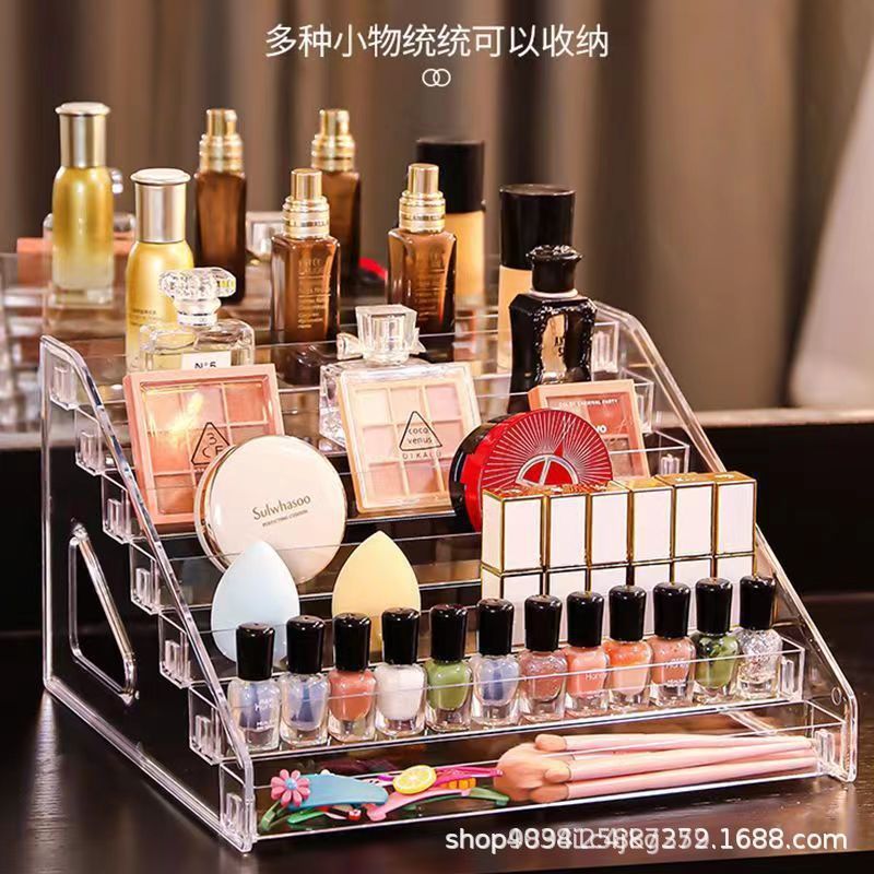 化妆品收纳盒亚克力桌面彩妆刷粉饼分层梳妆台口红眼影盘置物架|undefined