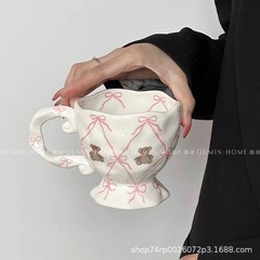 蝶結び熊マグカップ高脚コーヒーカップ陶磁器カップins風牛乳カップ年次総会プレゼントプレゼント