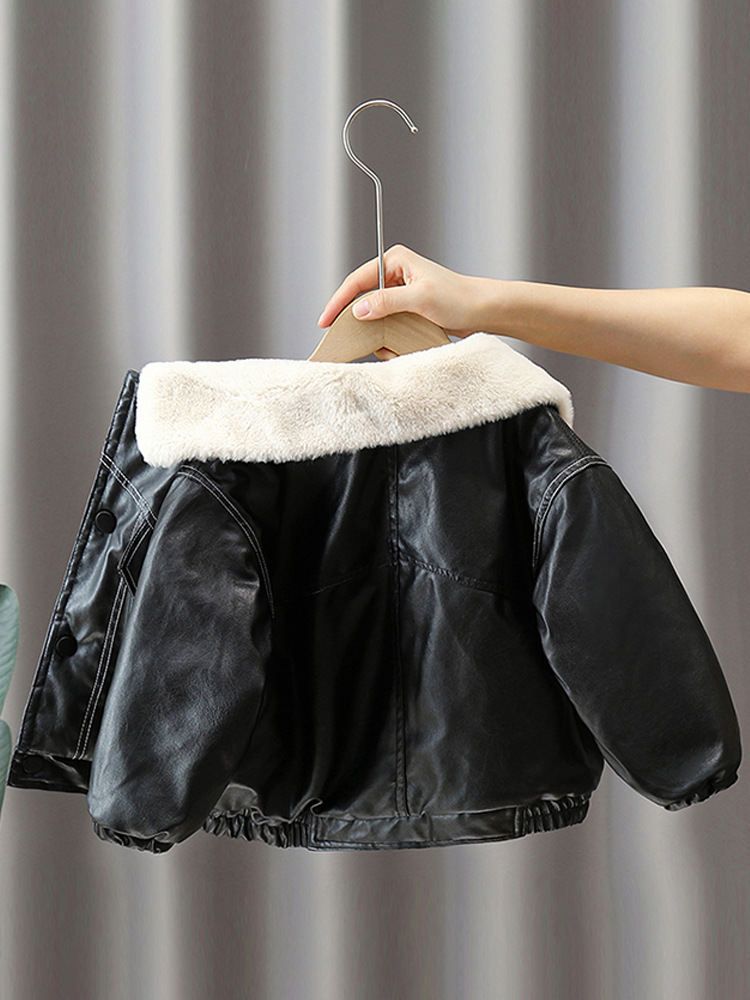 Chaqueta de cuero con forro polar para niños 6673, estilo nuevo de otoño e invierno 2026, abrigo grueso para niños pequeños, chaqueta de cuero de invierno para niños, abrigo de algodón image 3