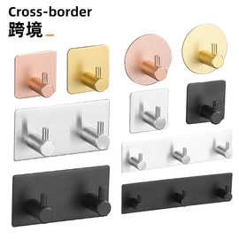 跨境锈钢连排挂钩免打孔衣帽钩门后浴室太空铝钩子厨房单个勾