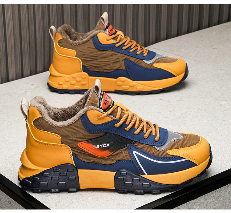 Giày nam kiểu sneaker cổ cao lót nhung dày dặn giữ ấm chống nước đế dày — Kaki, Milan, Xám đen chi tiết 18