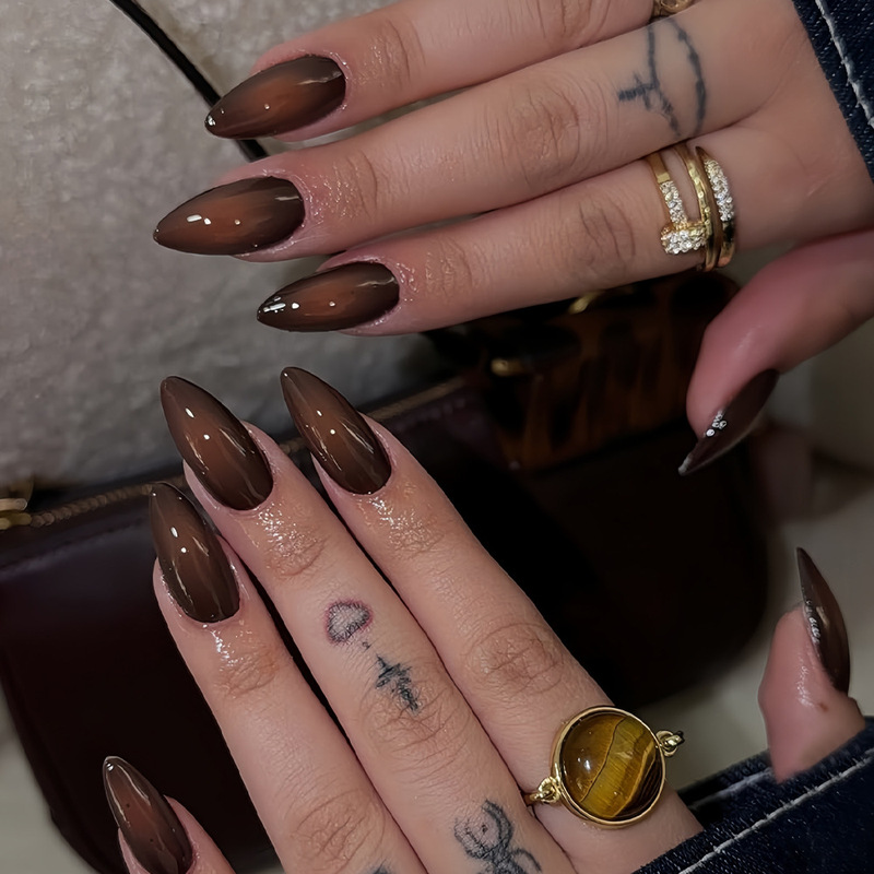Autumn and Winter Classic Versatile Brown Smudged Wearable Nails Brown Halo Removable Full Coverage Press-On Fake Nails Autumn and Winter Classic Versatile Brown Smudged Wearable Nails Brown Halo Removable Full Coverage Press-On Fake Nails