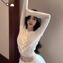 清冷微透白色针织开衫女春夏季新款百搭修身显瘦防晒空调上衣