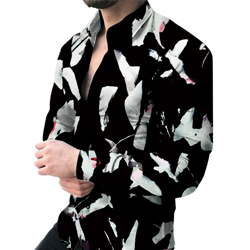 2023 comercio exterior amazon nuevos hombres de impresión digital casual de manga larga de solapa cardigan camisa delgada hombres