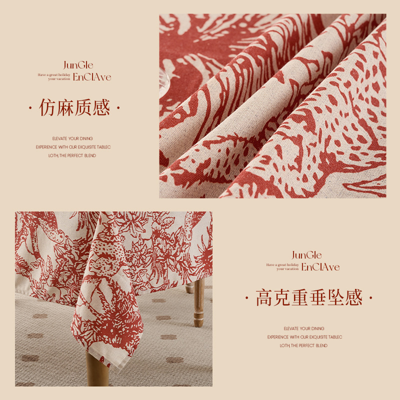 Nuevo producto impermeable tela de mesa de algodón poliéster personalizado transfronterizo grueso tela de mesa de mesa de Año Nuevo grueso toallas de mesa de mesa