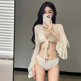 泳衣女比基尼2024新款法式性感纯欲小胸分体保守四件套泡温泉泳装