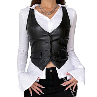 Y 48325 Fashion Leather Vest Top �r��Ƥ���R�� �羳����