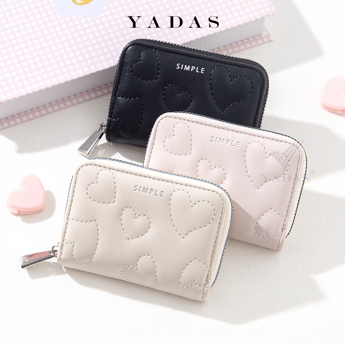 Xiaoxiang bolsa de tarjetas para mujeres YADAS PU de alto nivel corto tres plegables billetera