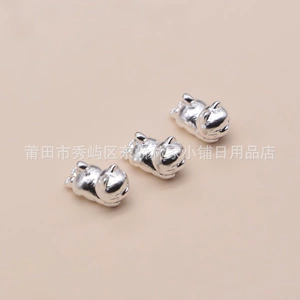 999 pure silver trendy cartoon lying cat spacer bead versatile DIY beaded woven bracelet chain 3D hard silver accessory