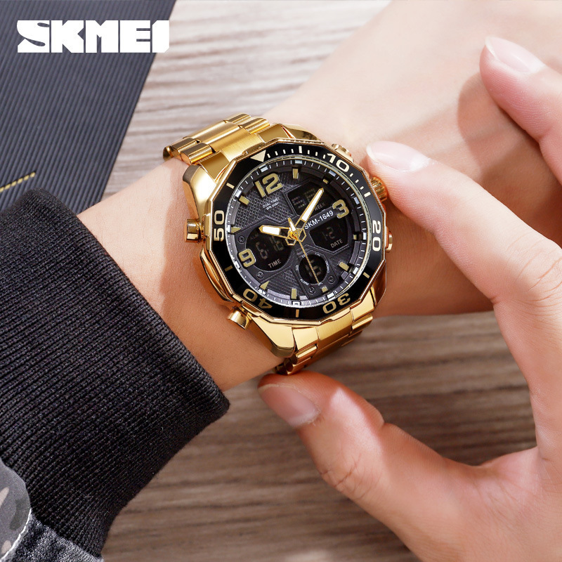 SKMEI 1649 Sudeste Asiático espiral solo reloj corona correa de acero inoxidable Reloj electrónico de moda para hombres jóvenes