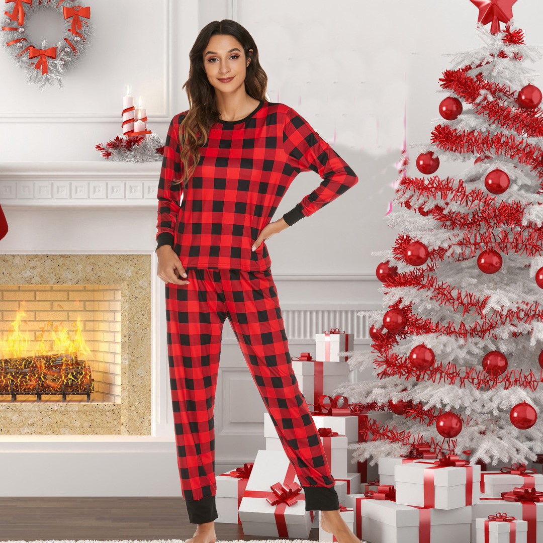 Comfort Function Christmas Festival Loose Version Color Block, Elk Pattern Home Women'S Fashion Color Block Elk Polyester Printing Pants Sets Pajama Sets