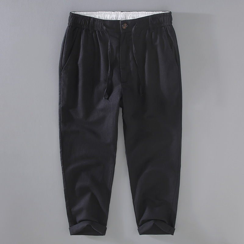 Pantalon décontracté pour homme en coton et lin été_voghion.com