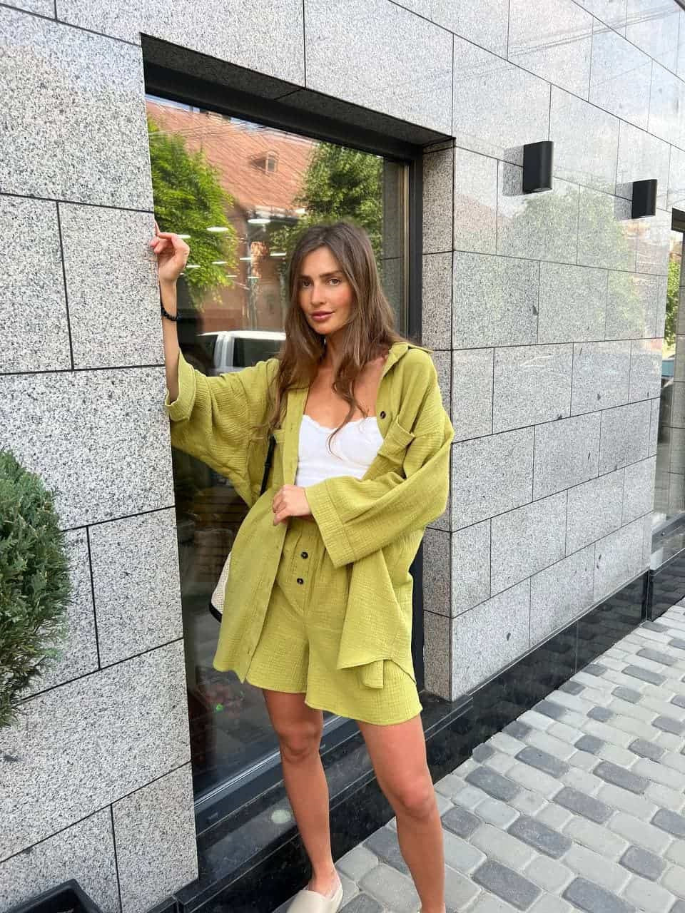 Casual Button-Up Cardigan & Shorts Set – Breathable Polyester Lounge-to-Street Outfit (S-XL, 4 Fresh Colors, Euro-US Minimalist Comfort)_ecoleips.com