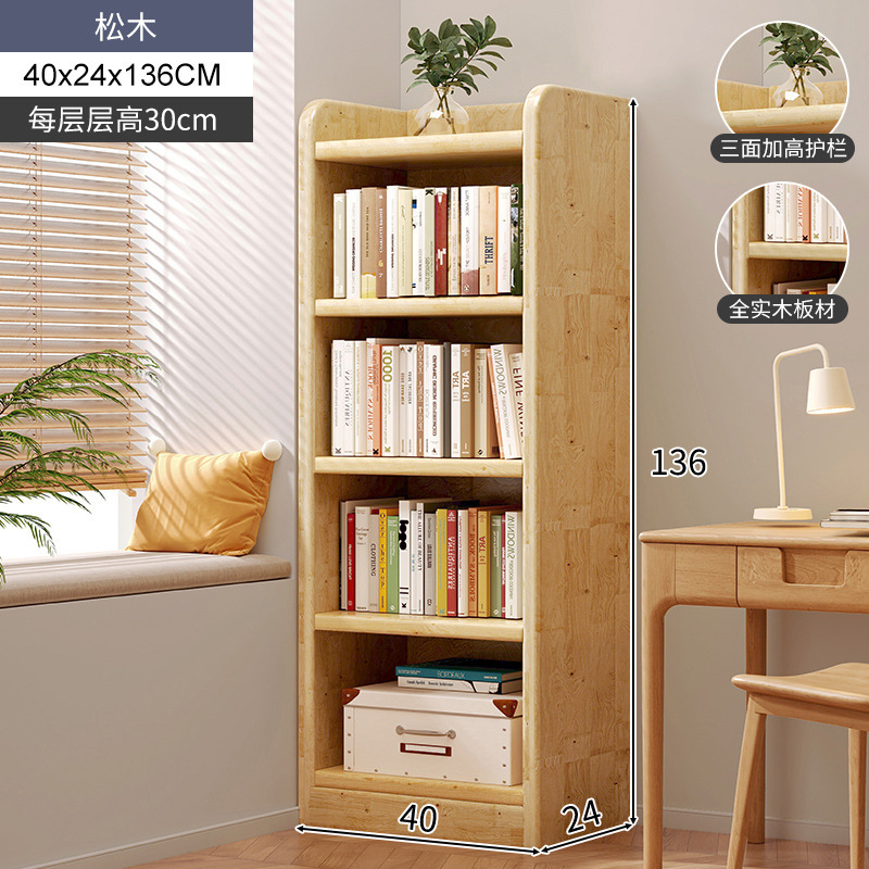 Estante de estantería de madera maciza, estantería de esquina de piso, gabinete de almacenamiento lateral de costura estrecha para el hogar, gabinete simple integrado contra la pared