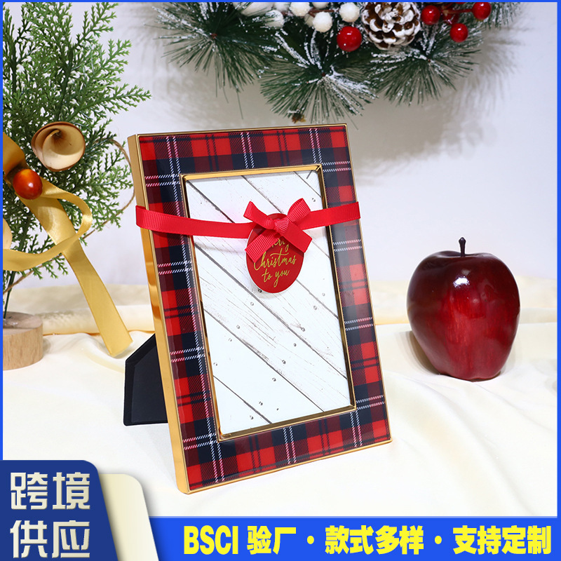 Amazon Cross-border Christmas Plaid Photo Frame Metal Photo Frame Ornaments Hanging Ornaments Christmas Commodity Decoration Gift