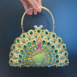 Large Peacock Diamond Evening Bag Luxury Diamond Clutch Bag European and American Banquet Handbag Crossbody Women's clutch bag