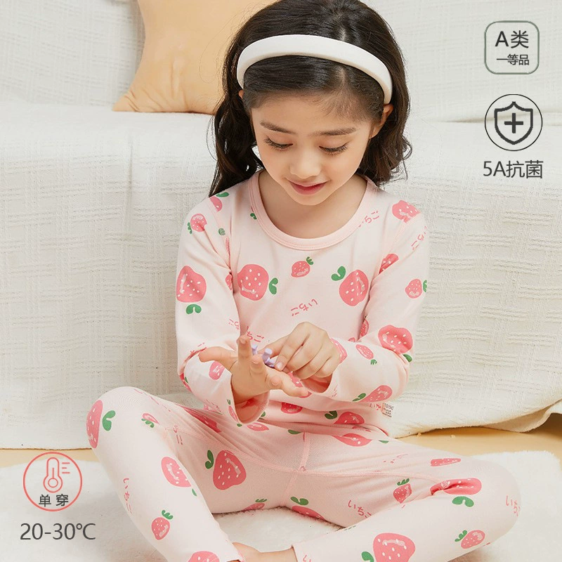 Детский комплект нижнего белья из лайкры, бесшовные термокомплекты (топ и штаны), чистый весенне-осенний стиль, домашняя одежда из лайкры и хлопка, детская одежда, антибактериальная и теплая.