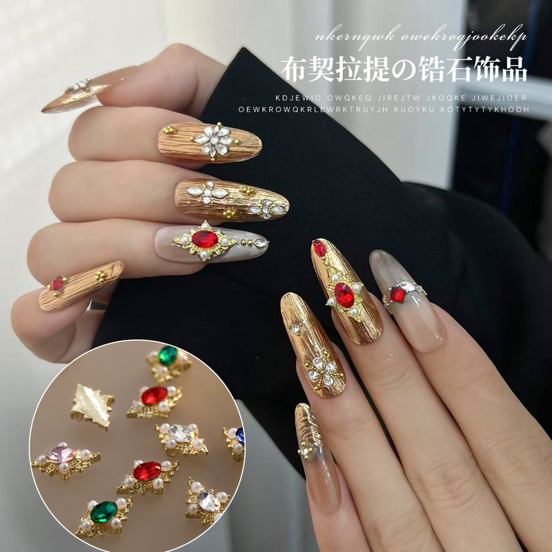 Alloy Zircon Cloth Nail Art Diamond Jewelry New Noble Palace Style Sapphire Blue Rhombus Nail Diamond Accessories