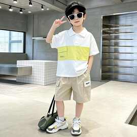 2026新款夏季polo衫童装男童短袖套装帅气网红炸街儿童运动衣服潮