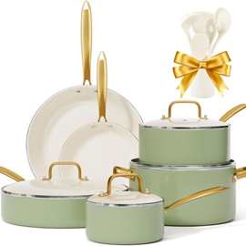 跨境陶瓷锅具套装高颜值不粘锅套装马卡龙色系炒锅汤锅煎锅组合