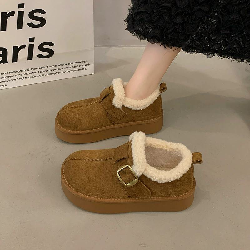 Retro thick-soled plus velvet Birkenstock shoes for women 2025 new winter outer wear non-slip warm Northeast thickened cotton shoes