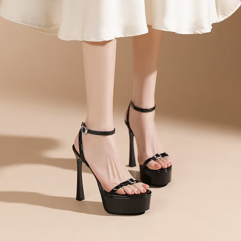 1366-9 Sexy One-Strap Thin Heel Buckle High-Heeled Sandals for Women, Black Round-Toe Thick-Soled Non-Slip Platform Sandals 1366-9 Sexy One-Strap Thin Heel Buckle High-Heeled Sandals for Women, Black Round-Toe Thick-Soled Non-Slip Platform Sandals