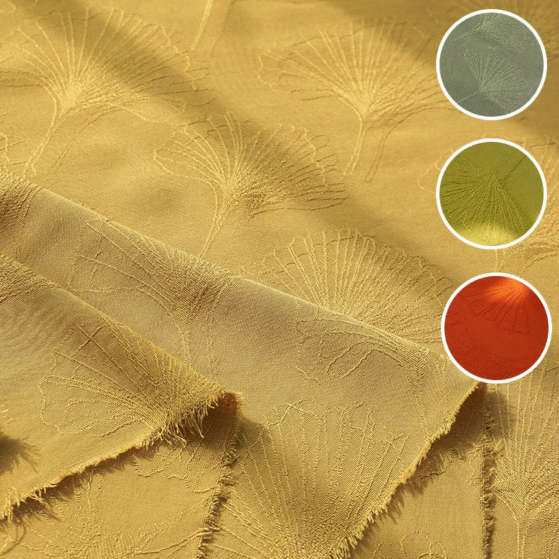 Вискоза ткань 30 юбка ханьфу хлопок шелковая ткань винтажная имбирь желтый лист гинкго Темный узор жаккардовая ткань