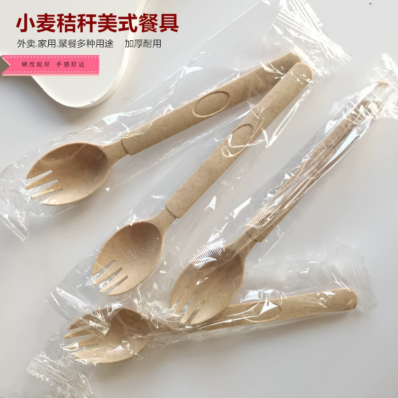 Одноразовая ложка одна упаковка пшеничная солома ложка вилка пластиковая ложка ложка торт десерт ложка вилка пшеничного волокна вилка B &