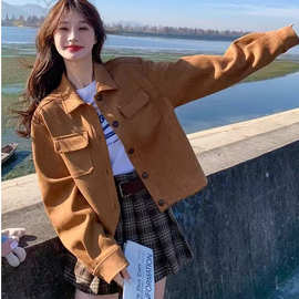 美拉德鹿皮绒外套女2025春秋新款小个子复古休闲宽松短款夹克上衣