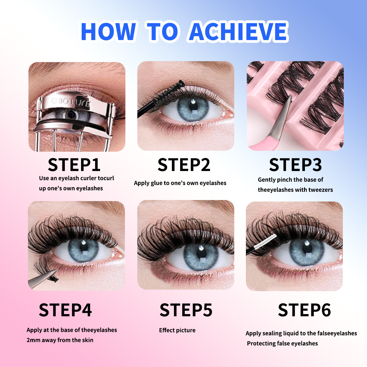 Lot de 200 faux cils épais 30D transfrontaliers européens et américains, 10 cils segmentés DIY à boucles naturelles de 16 mm_voghion.com