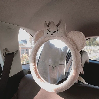 Korean ins Bear Crown Mirror Sun visor rearview mirror - diameter-25cm-crown-fixed-embroidery-doyul