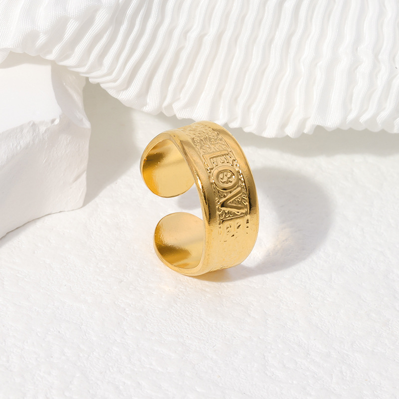 Daily Occasion Stainless Steel Material Fashion Letter Stainless Steel Pleated Open Ring