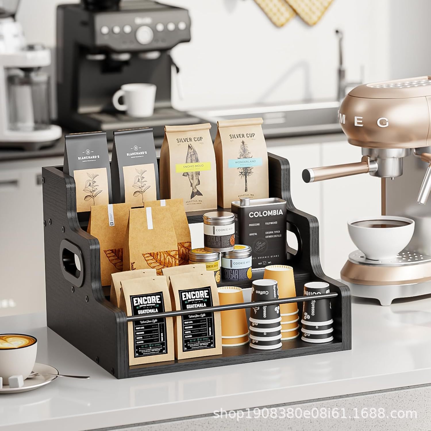 Wooden Kitchen Spice Storage Rack Iron and Wood Combined Spice Storage Rack Multi-Functional Wine Display Rack