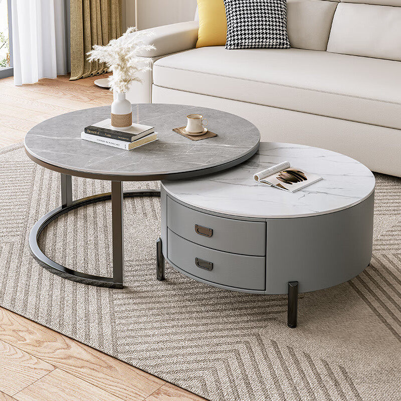 Mesa de centro de pizarra, extensible, estilo minimalista nórdico, para sala de estar, uso doméstico, mesa de centro redonda, modelo nuevo 2025, lujo ligero, apartamento pequeño, alta gama.