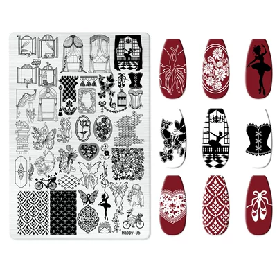 Dırnaq bəzəkləri – Line Frosted Stamping Plate - happy-095-with-back-plate