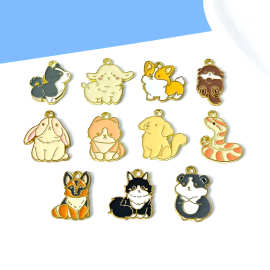 跨境滴油合金小动物小猫小狗小兔吊坠diy项链手链耳环手机链挂件